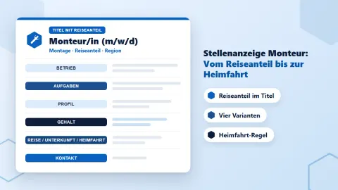 Stellenanzeige Monteur: Muster zum Kopieren – mit Reise-Baustein und 4 Varianten
