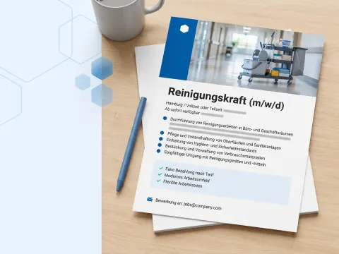 Stellenanzeige Reinigungskraft: Muster für Vollzeit, Teilzeit, Minijob