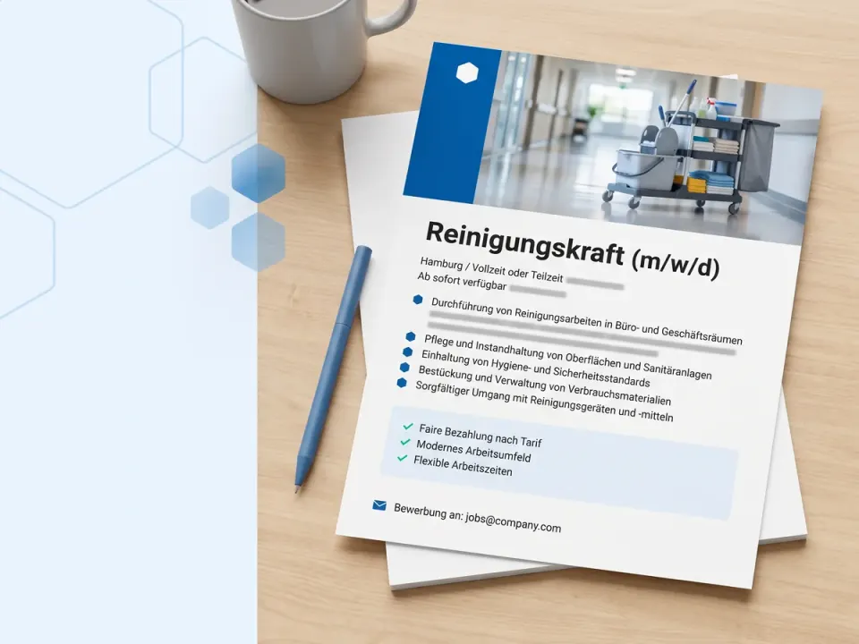 Stellenanzeige Reinigungskraft: Muster für Vollzeit, Teilzeit, Minijob